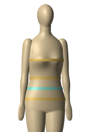 3D body with tape measures at the bust, natural waist, high hip and hips