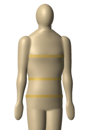 3D male body with tape measures at the chest, natural waist and hips